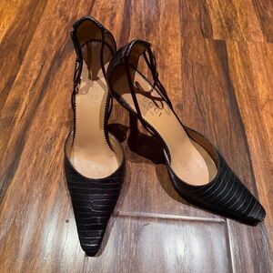 Gucci Lizard D’Orsay Slingback Pumps Brown Leather